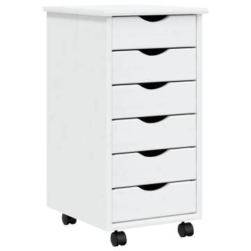 MOSS Rolling Cabinet with Drawers - White Solid Pine Wood