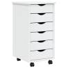 MOSS Rolling Cabinet with Drawers - White Solid Pine Wood