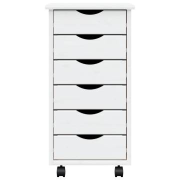 MOSS Rolling Cabinet with Drawers - White Solid Pine Wood