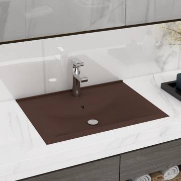 Luxury Matt Dark Brown Basin with Faucet Hole - 60x46 cm