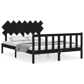 Black King Size Bed Frame with Headboard - Solid Wood Design