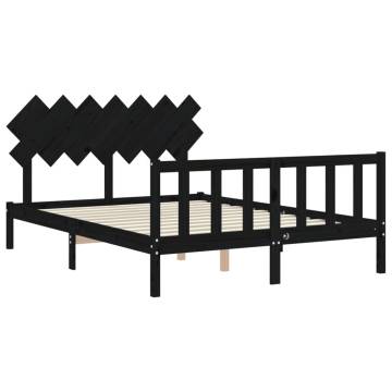 Black King Size Bed Frame with Headboard - Solid Wood Design