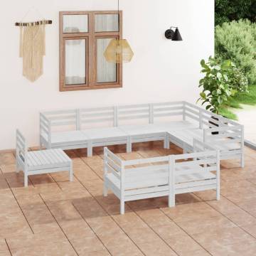 9 Piece White Garden Lounge Set - Solid Pine Wood Furniture