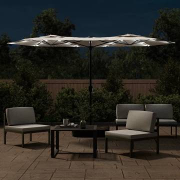 Double-Head Parasol with LEDs - Sand White 316x240 cm