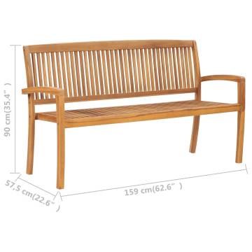 3-Seater Stacking Garden Bench - Solid Teak Wood | Hipo Market