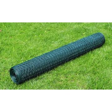 Galvanised Chicken Wire Fence with PVC Coating - 25x0.5m Green