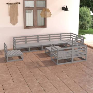 10 Piece Garden Lounge Set - Grey Solid Pinewood | HipoMarket