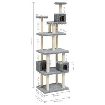 Cat Tree with Sisal Scratching Posts - Light Grey 188 cm