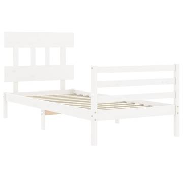 White Bed Frame with Headboard - Solid Wood 100x200 cm | HipoMarket