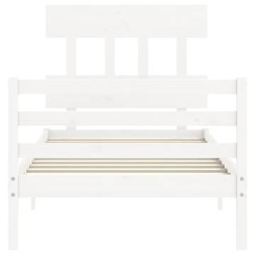 White Bed Frame with Headboard - Solid Wood 100x200 cm | HipoMarket