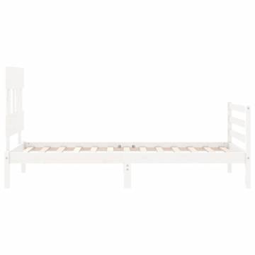 White Bed Frame with Headboard - Solid Wood 100x200 cm | HipoMarket