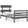 Grey Bed Frame with Headboard - 90x200 cm Solid Wood | HipoMarket