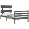 Grey Bed Frame with Headboard - 90x200 cm Solid Wood | HipoMarket