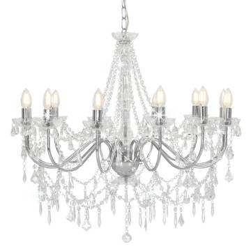 Chandelier with Beads Silver - 12 x E14 Bulbs