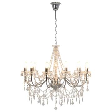 Chandelier with Beads Silver - 12 x E14 Bulbs