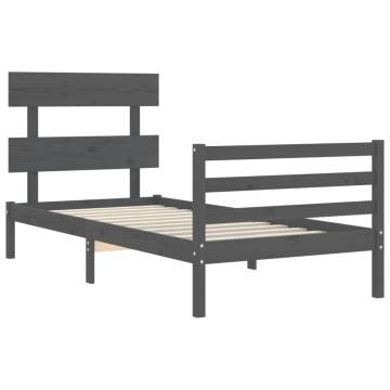 Grey Bed Frame with Headboard - 90x200 cm Solid Wood | HipoMarket