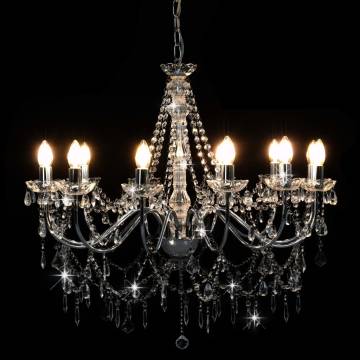 Chandelier with Beads Silver - 12 x E14 Bulbs