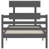 Grey Bed Frame with Headboard - 90x200 cm Solid Wood | HipoMarket