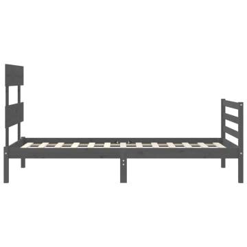 Grey Bed Frame with Headboard - 90x200 cm Solid Wood | HipoMarket