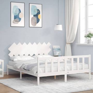 White Bed Frame with Headboard 160x200 cm - Solid Wood