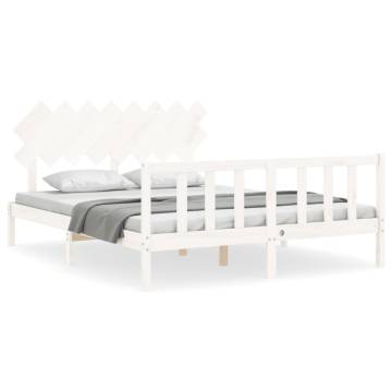 White Bed Frame with Headboard 160x200 cm - Solid Wood