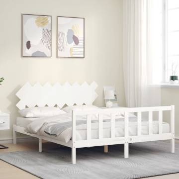 White Bed Frame with Headboard 160x200 cm - Solid Wood