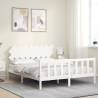 White Bed Frame with Headboard 160x200 cm - Solid Wood