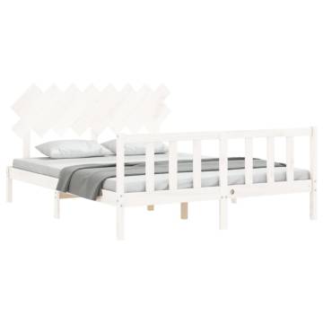 White Bed Frame with Headboard 160x200 cm - Solid Wood