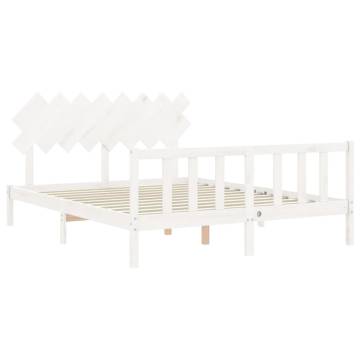 White Bed Frame with Headboard 160x200 cm - Solid Wood