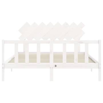 White Bed Frame with Headboard 160x200 cm - Solid Wood