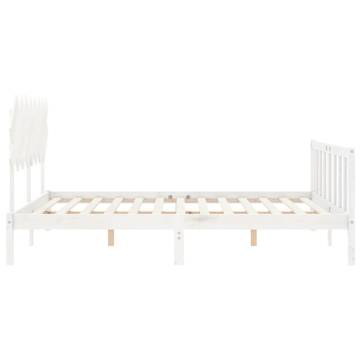 White Bed Frame with Headboard 160x200 cm - Solid Wood