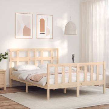 Small Double Bed Frame with Headboard - Solid Pine Wood