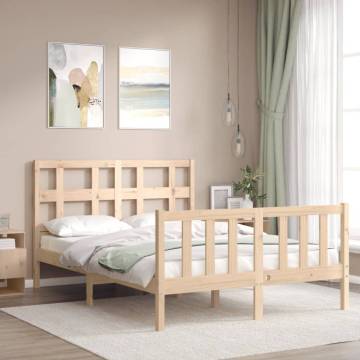 Small Double Bed Frame with Headboard - Solid Pine Wood