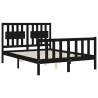 Stylish Black Bed Frame with Headboard - 140x190 cm Solid Wood