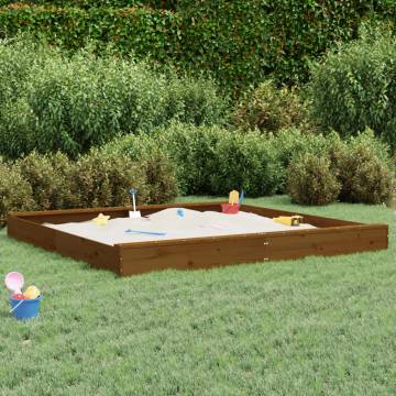 Sandbox with Seats - Honey Brown Square Solid Pine Wood