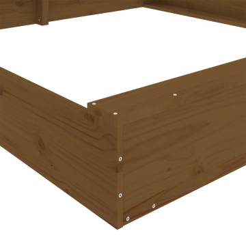 Sandbox with Seats - Honey Brown Square Solid Pine Wood