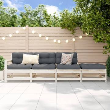 4 Piece Garden Lounge Set - Solid Pine Wood - White