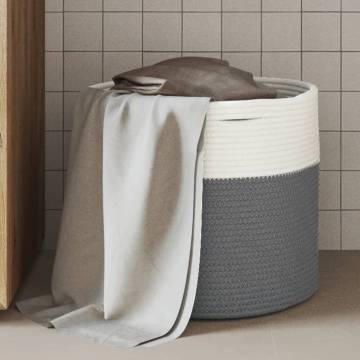 Stylish Grey & White Cotton Storage Basket Ø40x35 cm