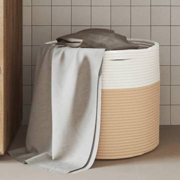 Storage Basket Beige & White Ø40x35 cm Cotton - Stylish & Practical