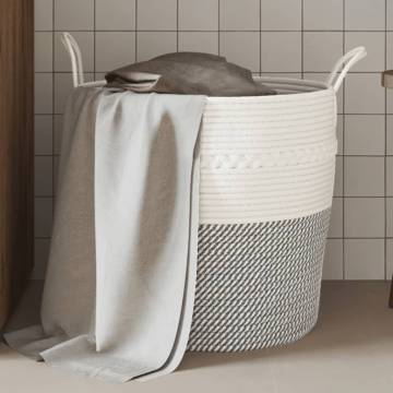 Storage Basket Grey and White Ø43x38 cm Cotton - Hipomarket