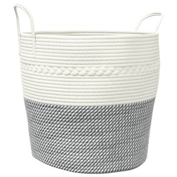 Storage Basket Grey and White Ø43x38 cm Cotton - Hipomarket