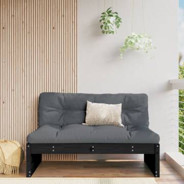 Garden Middle Sofa Black 120x80 cm - Solid Pine Wood