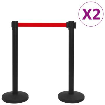 Stanchions with Belts - 4 pcs Airport Barrier Iron Black