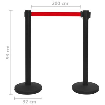 Stanchions with Belts - 4 pcs Airport Barrier Iron Black