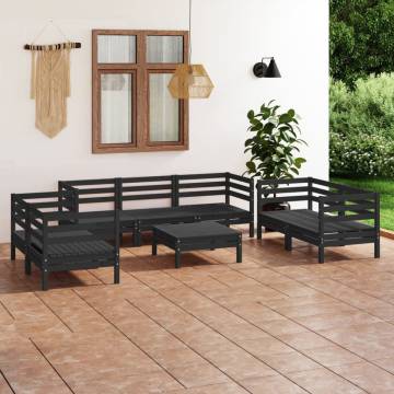 8 Piece Garden Lounge Set - Black Solid Pinewood