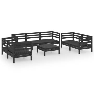 8 Piece Garden Lounge Set - Black Solid Pinewood