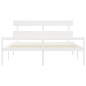 White Super King Size Bed Frame with Headboard - Solid Wood