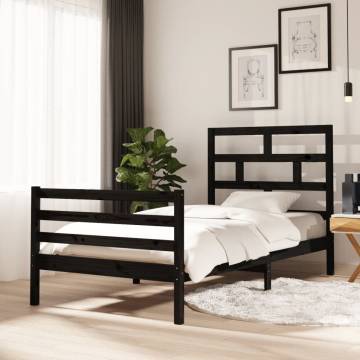 Black Solid Wood Pine Bed Frame 100x200 cm | Hipomarket