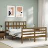 Honey Brown Small Double Bed Frame with Headboard - Solid Wood