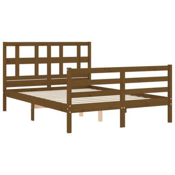 Honey Brown Small Double Bed Frame with Headboard - Solid Wood